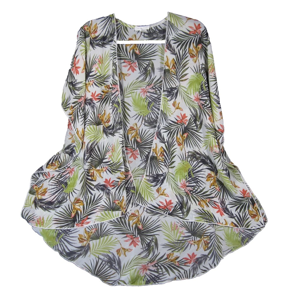 Emory Park Shawl Cover Up Womens M Green Tropical Kimono Hawaiian Boho Coastal